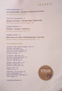 Kyirisan Dessert Menu