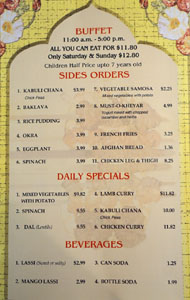 Kabob Palace 2 Menu: Buffet, Side Orders, Daily Specials, Beverages