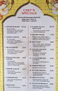 Kabob Palace 2 Menu: Chef's Specials