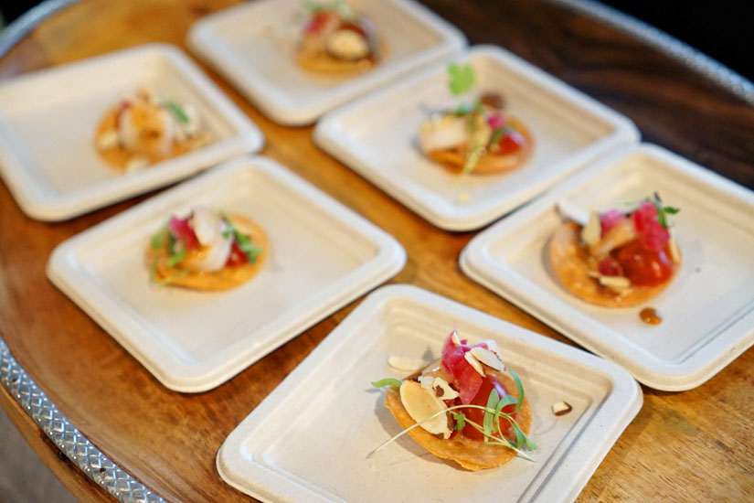 Shrimp Tostaditas with Almond Satay