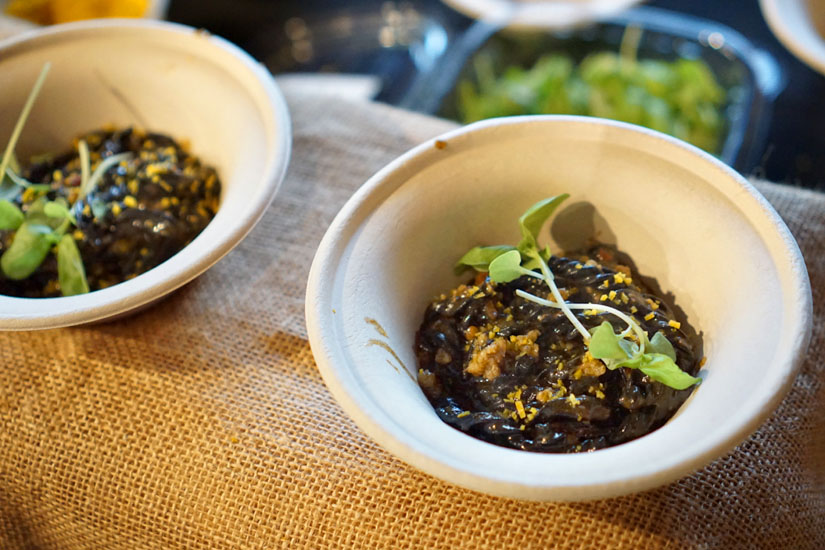 Squid Ink Fusilli, Shrimp and Seppia Ragu, Chili, Basil