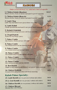 Kabob Palace Menu: Kabobs