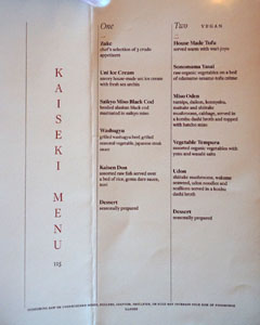 Chateau Hanare Kaiseki Menu