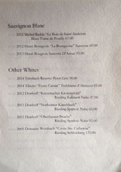 Hayato Wine List: Sauvignon Blanc & Other Whites