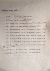 Hayato Wine List: White Burgundy