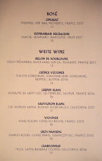 Simone Wine by the Glass List: Rosé, White Wine