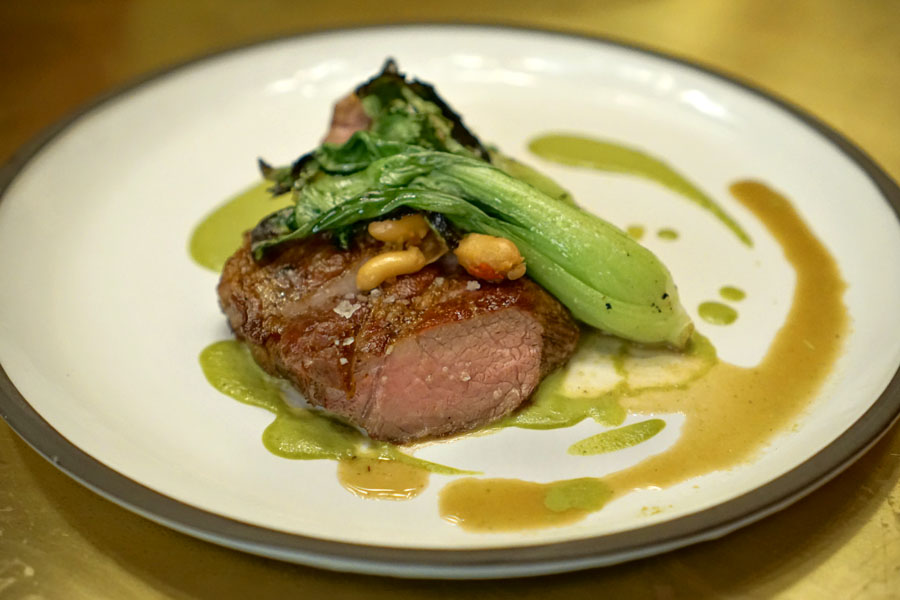 Pork Collar, Baby Bok Choy, Braised Fresh Peanuts, Lovage