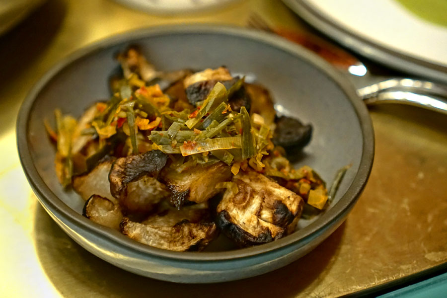 Black Radish with Garlic Chive Kimchi and Pear
