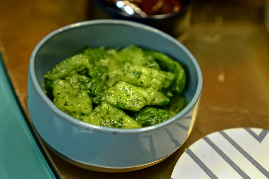 Smashed Cucumber with Nasturtium Pesto