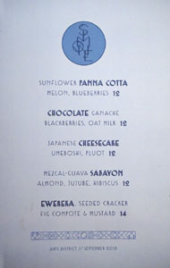 Simone Dessert Menu