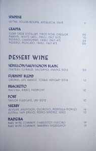 Simone Dessert Wine List