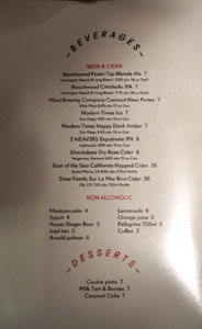 Alta Adams Beer & Cider List / Dessert Menu