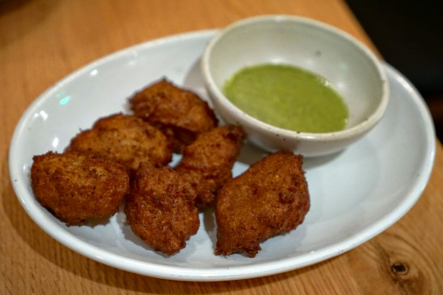 Black eye pea fritters, herb dipping sauce