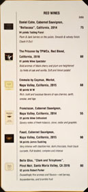 Bistro Na's Wine List: Red Wines