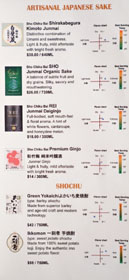 Bistro Na's Sake & Shochu List