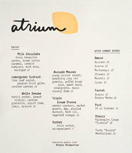 Atrium Dessert Menu