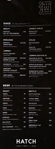 HATCH Yakitori + Bar Sake & Beer List