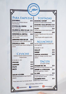 Cevichería Nais Menu: Para Empezar, Ceviche, Tostadas, Aguachile, Tacos