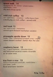 Accomplice Bar Cocktail List: the hits