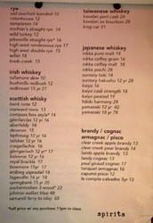 Accomplice Bar Spirits List: rye, irish whiskey, scottish whisky, taiwanese whiskey, japanese whiskey, brandy / cognac / armagnac / pisco