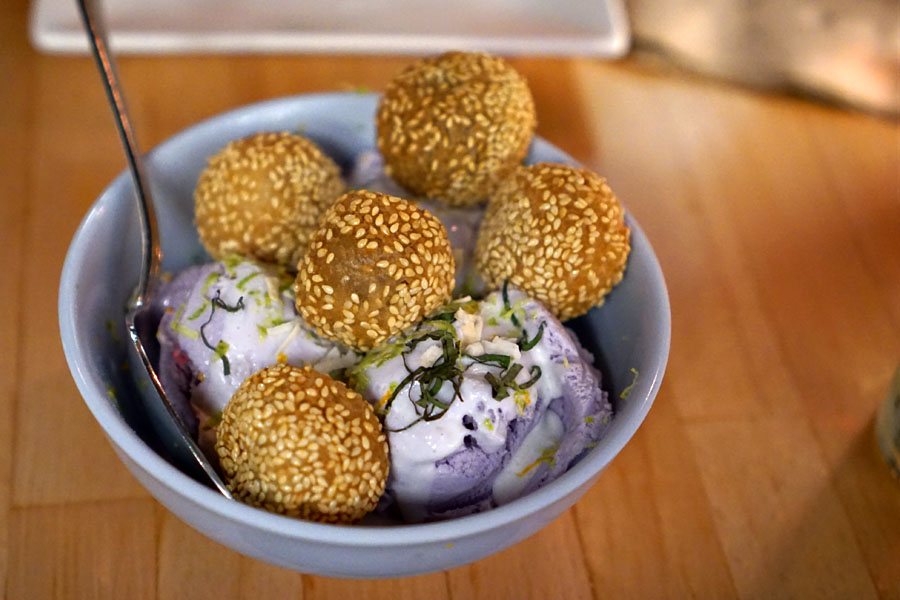 Taro Ice Cream with Sesame Seed Balls
