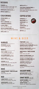 Pasta Sisters Dessert Menu + Wine & Beer List