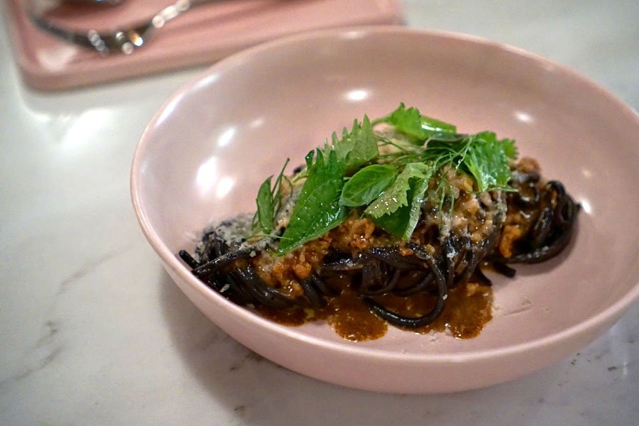 squid ink bucatini, cuttlefish bolognese, gochujang