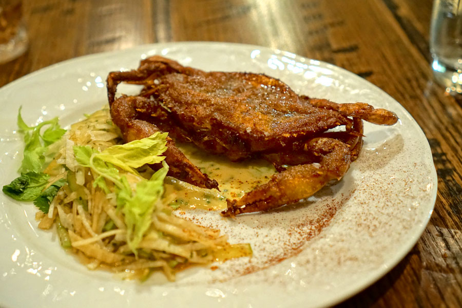 Crispy soft shell crab, jicama, green papaya, brown butter, habanero