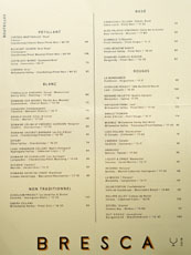 Bresca Wine List