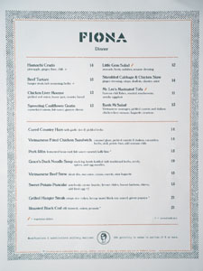 Fiona Dinner Menu