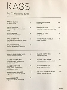 Kass Wine Bar + Restaurant Menu