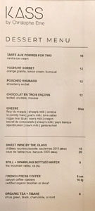 Kass Wine Bar + Restaurant Dessert Menu