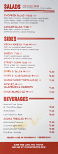 Chicas Tacos Menu: Salads, Sides, Beverages