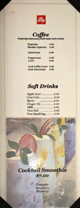 Sweets Raku Coffee & Soft Drink List