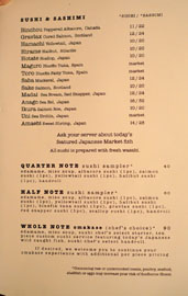 Sushi Note Menu: Sushi & Sashimi