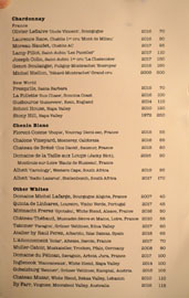 Sushi Note Wine List: Chardonnay, Chenin Blanc, Other Whites