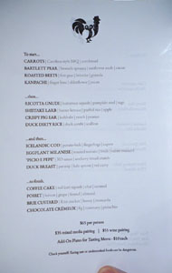 Rooster & Owl Menu