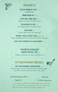 Birdie G's Dessert Menu