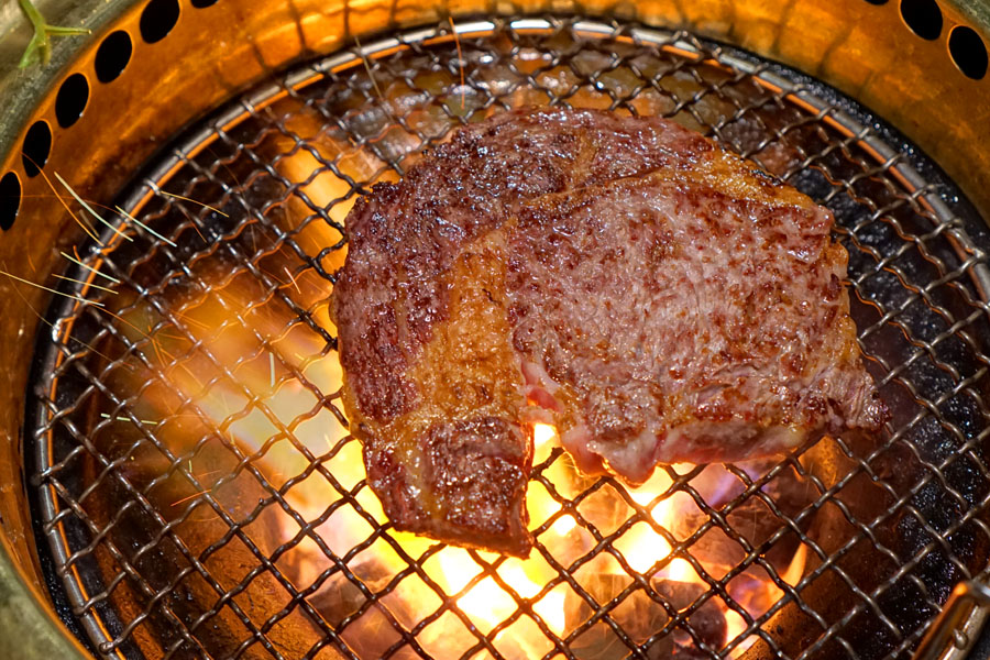 Dry aged prime ribeye (being cooked)