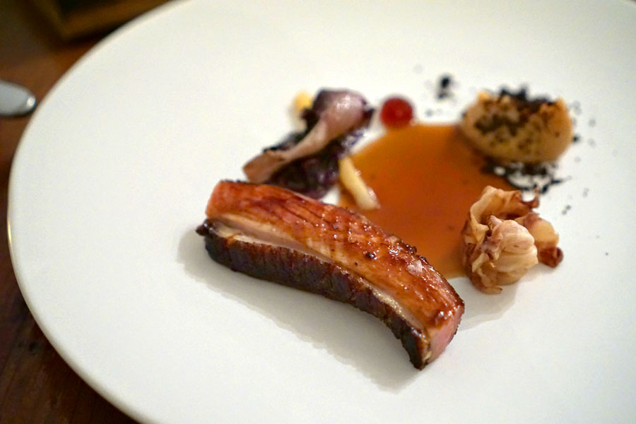 Chicory-Cured Duck Breast, Grilled & Fermented Radicchio, Caramelized Parsnip, Mulberry