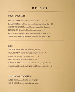 Fork Cocktail & Beer List