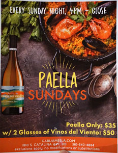 Gabi James Paella Sundays Menu