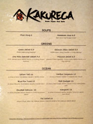 Kakurega Menu: Soups, Greens, Ocean