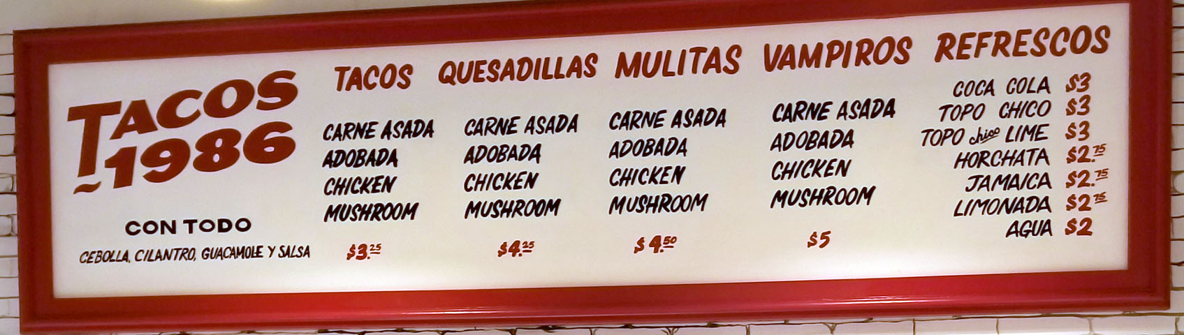 Tacos 1986 Menu