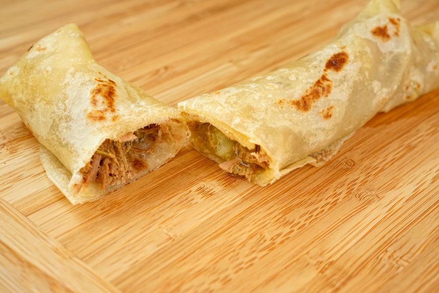Chicken Tinga Burrito (Cut Open)