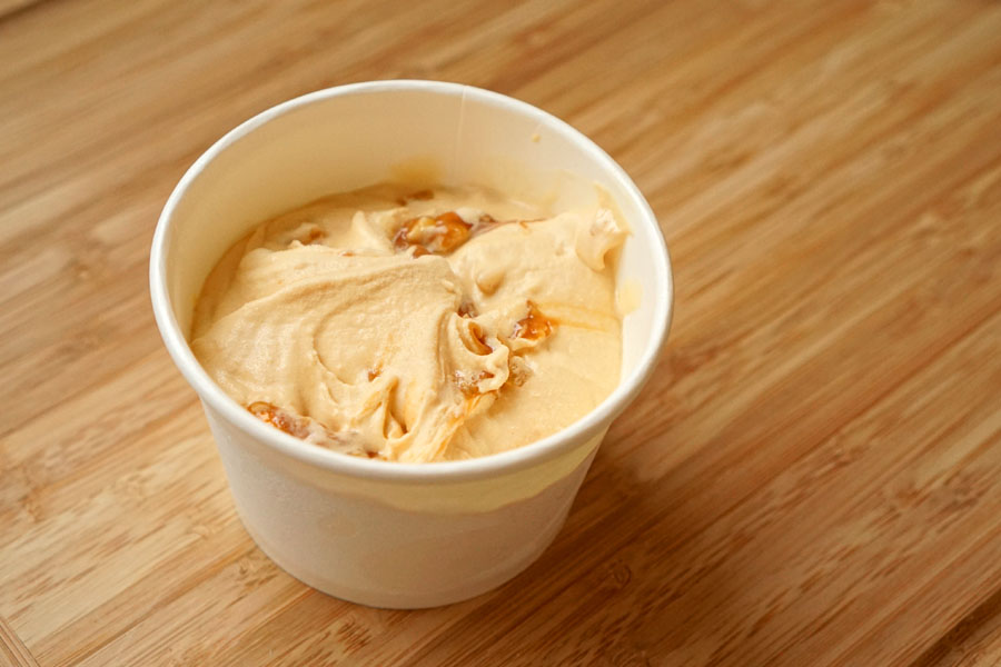 Caramelized Ginger Ice Cream with Peanut and Caramel Swirl