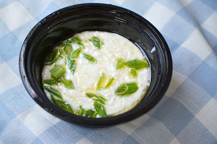 Antebellum White Grits with Smoked Tomato and Onion Gravy