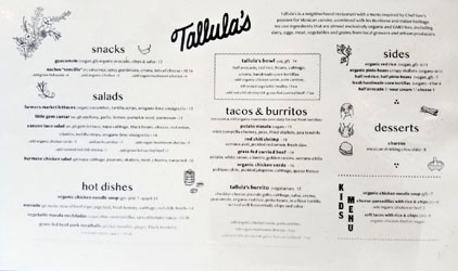 Tallula's Menu