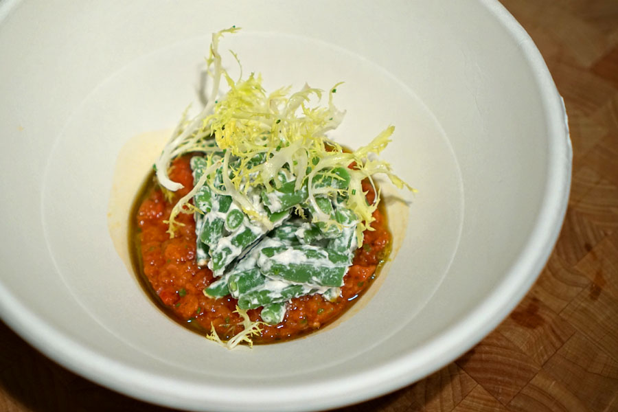 Salad of Haricot Verts, Tomato Tartare, and Chive Oil