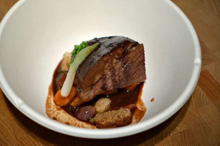 'Pot-au-feu' Braised Prime Beef Short Ribs with Root Vegetables and Sautéed Bone Marrow